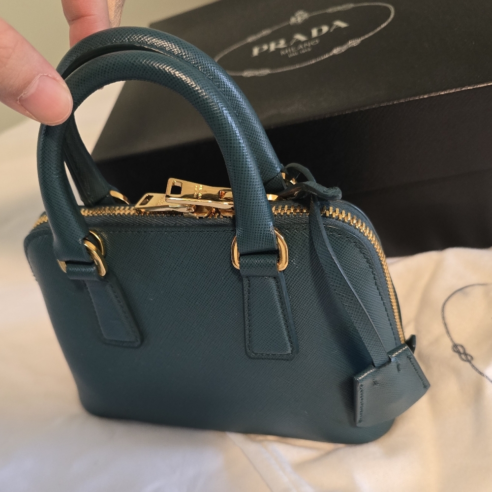 Prada Saffiano Mini Promenade Crossbody Bag - Teal - Picture 3 of 10